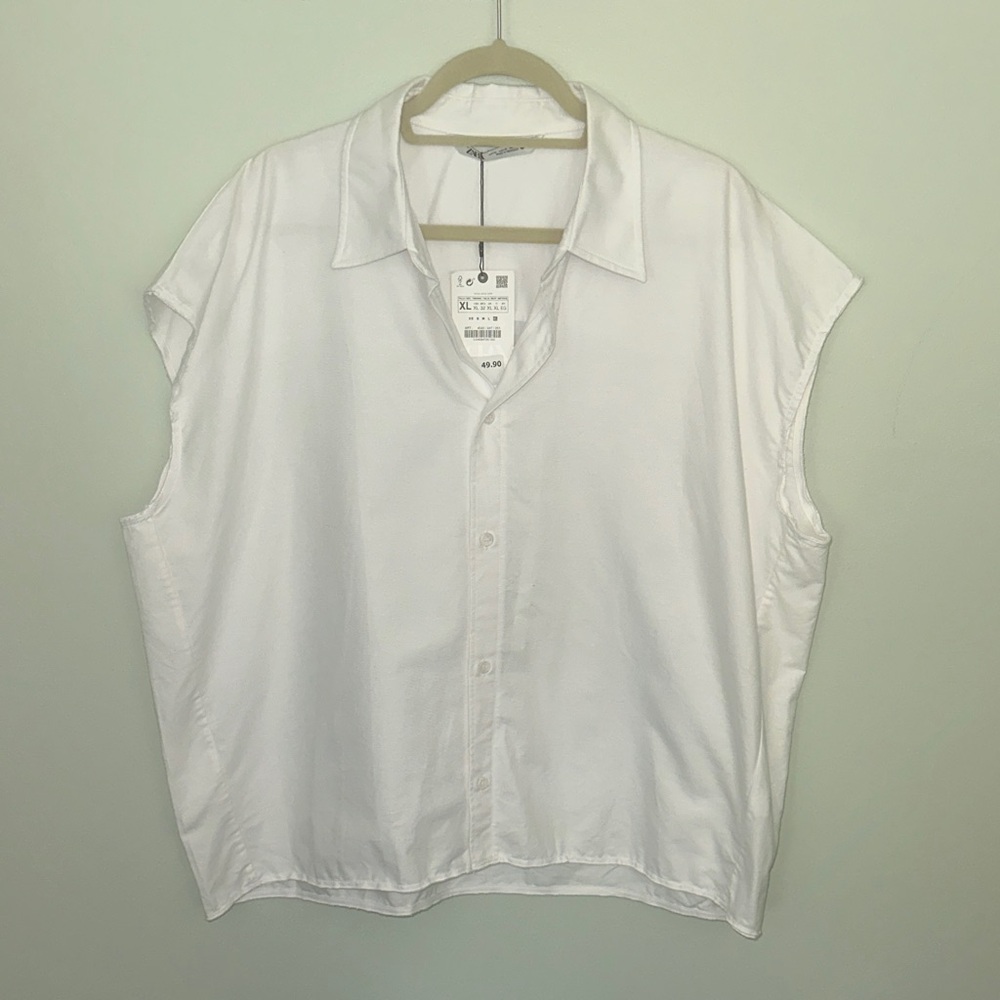 Zara White Collared Sleeveless Button-Front Top